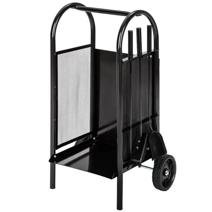 Tectake Log Trolley Metal Basket Door and Range Log on Roulette with Shovel Broom and Poker - CBM FIREWOOD LTD